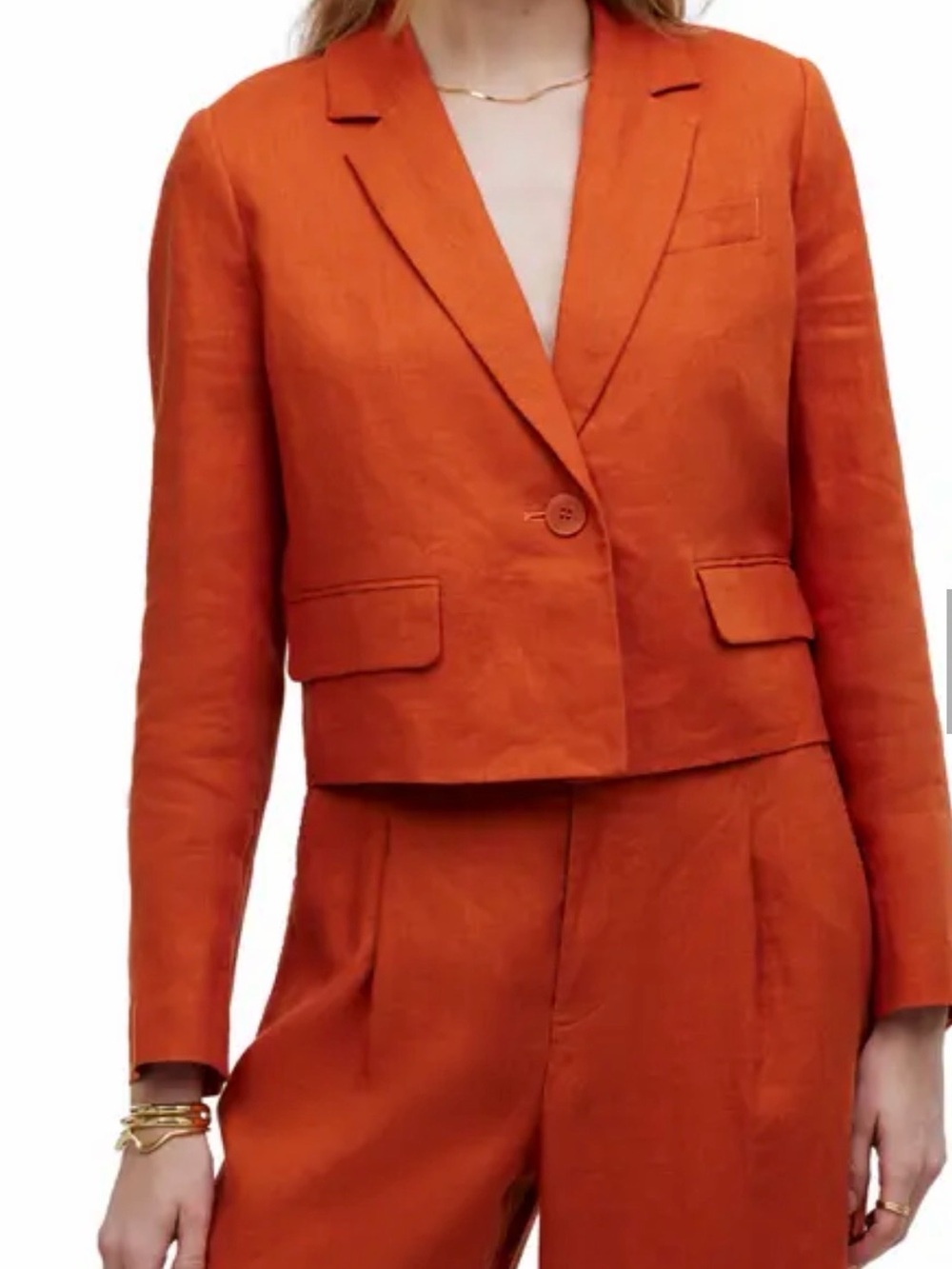Madewell Cropped Orange Single-Button Blazer and pants set